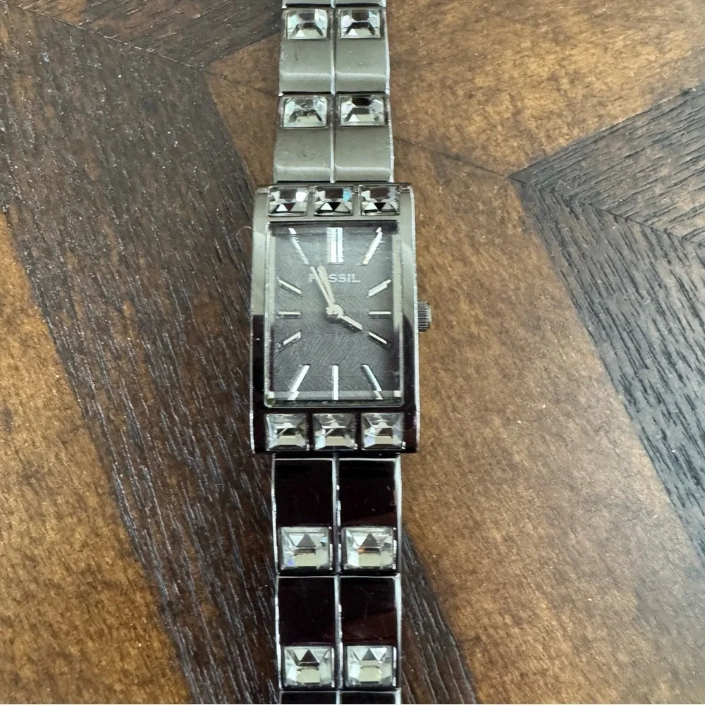 Fossil Gunmetal Watch with Crystal Accents